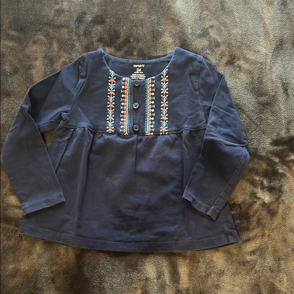Carter's Navy Embroidered Kids Top, 24 months